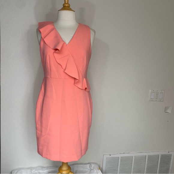 Ann Taylor Women’s Coral Sleeveless Ruffle Sheath Dress Size 6P Preppy Coastal - Picture 1 of 15